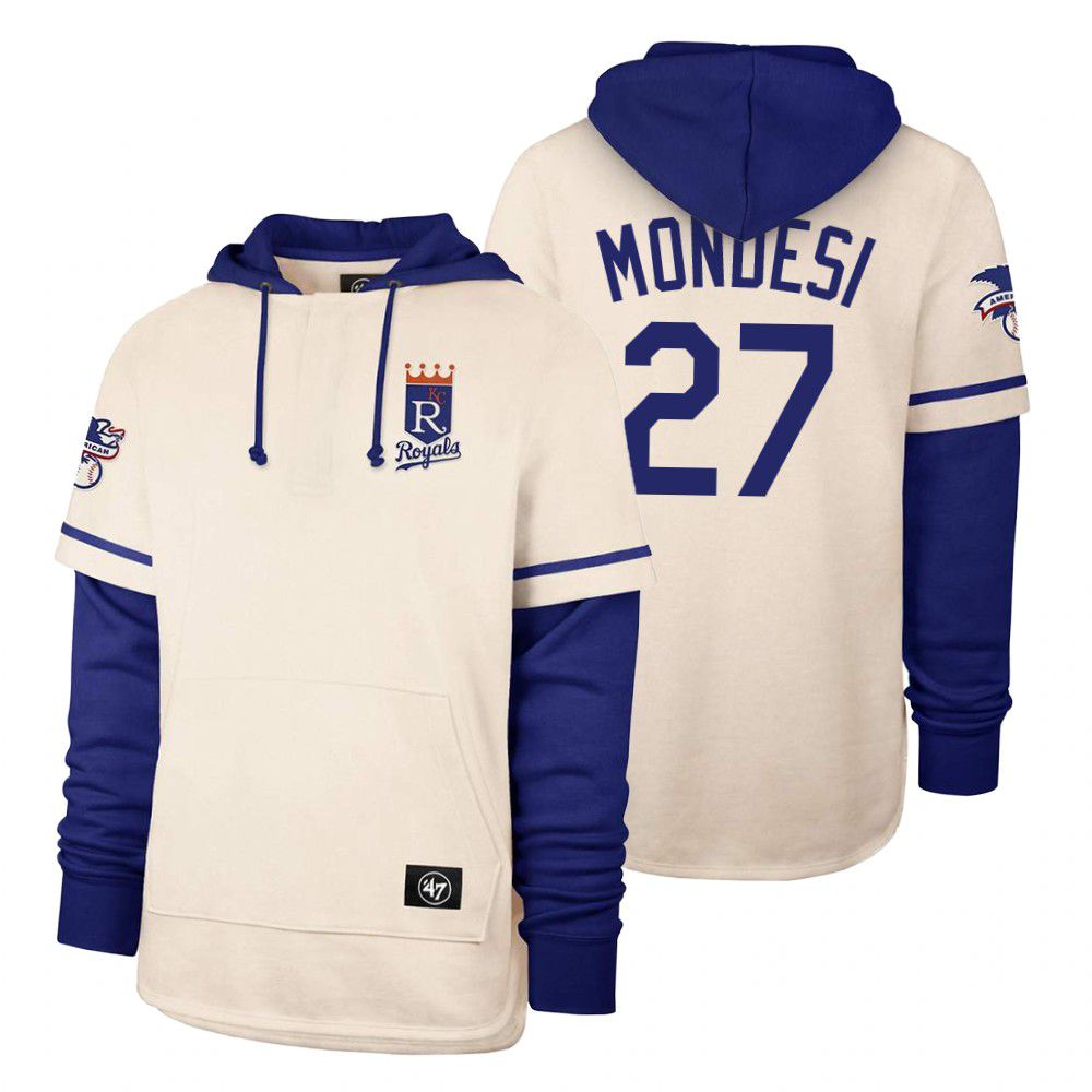Men Kansas City Royals #27 Mondesi Cream 2021 Pullover Hoodie MLB Jersey->kansas city royals->MLB Jersey